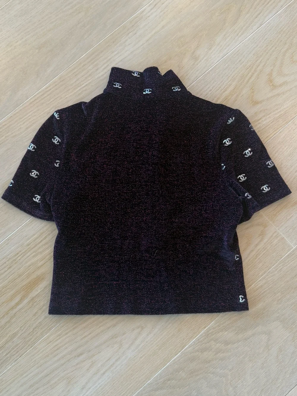 NWT CHANEL Cropped Short-Sleeve Logo Knit Polo